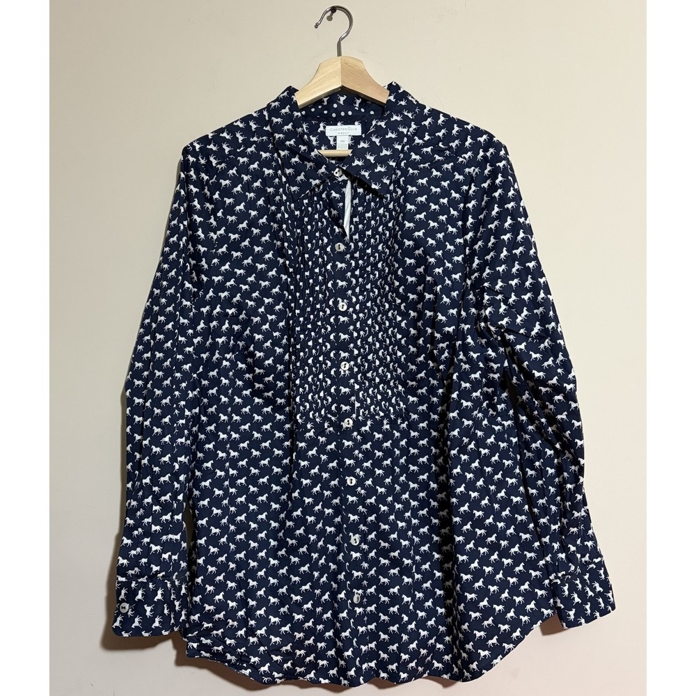 Charters Club Womens Horse Equestrian Print Button Western Barn Shirt Sz 18W